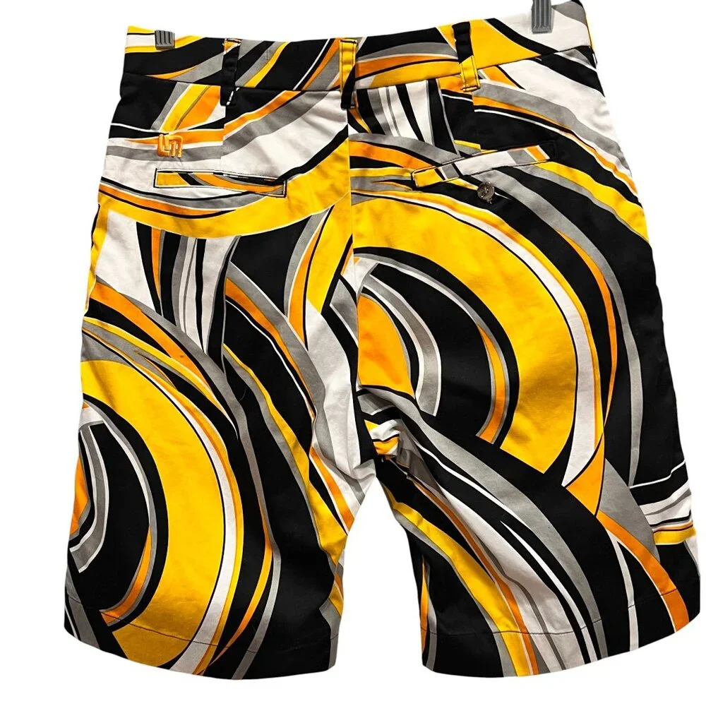 Loud Mouth Golf Swirls Gone Wild Shorts, Black Yellow, 32